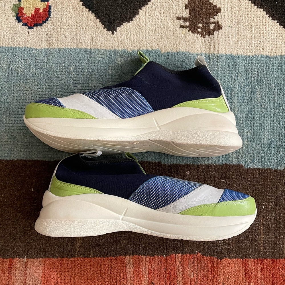Women's Slip-On Athletic Sneakers in Navy, Blue & Green